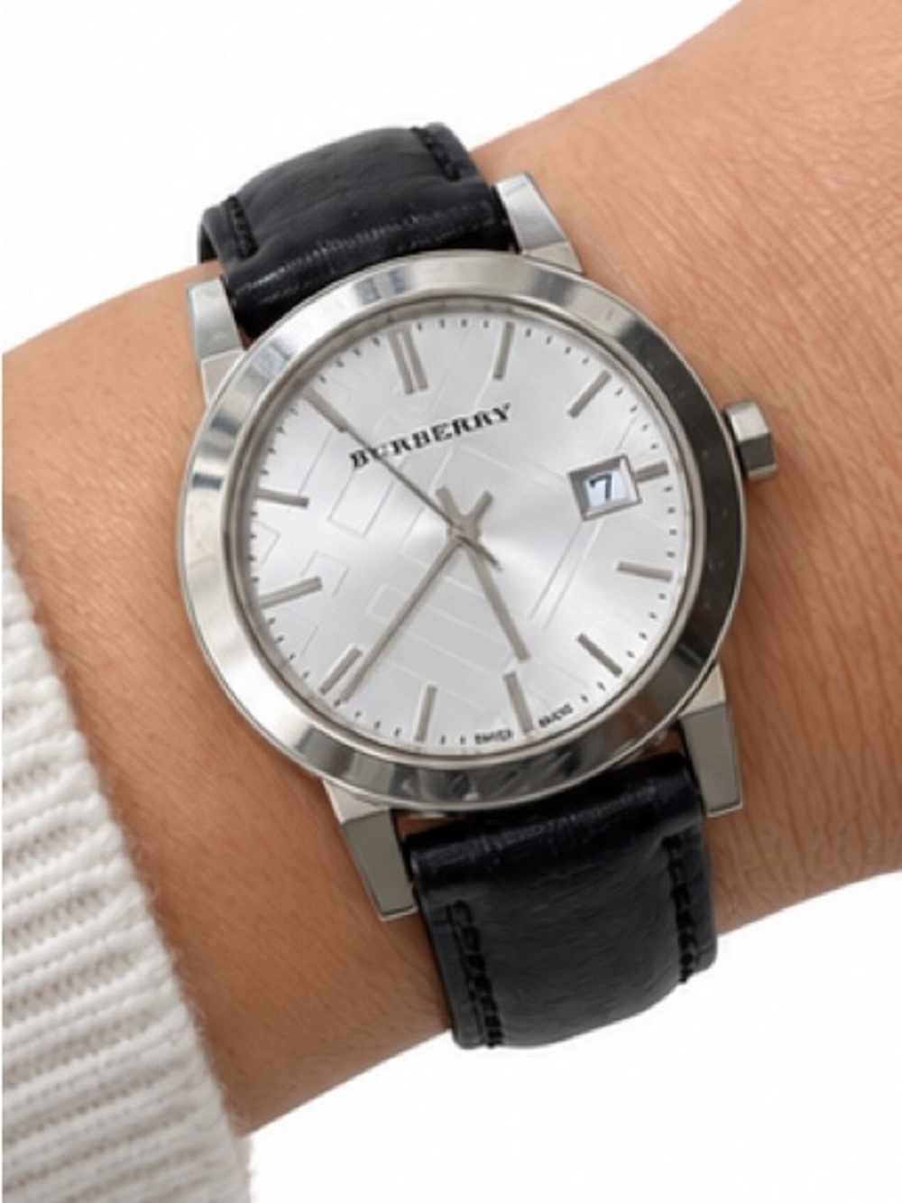 Authentic Burberry BU9105 The City Women’s Watch Black Leather Swiss 34mm